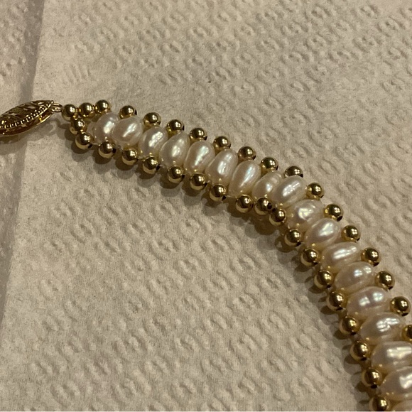 Vintage Freshwater Seed Pearl Gold Bead Necklace Earring Set Vintage 16” RTI 14K - Picture 14 of 16